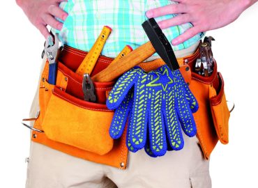 Tools on belt isolated on white